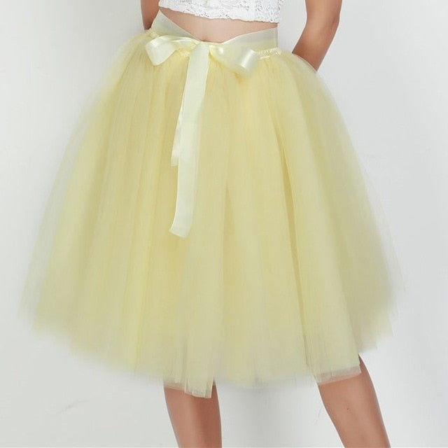 6Layers 65cm Fashion Tulle Skirt Pleated Tutu Skirts Womens Lolita Petticoat Bridesmaids Vintage Midi Skirt Jupe Saias faldas