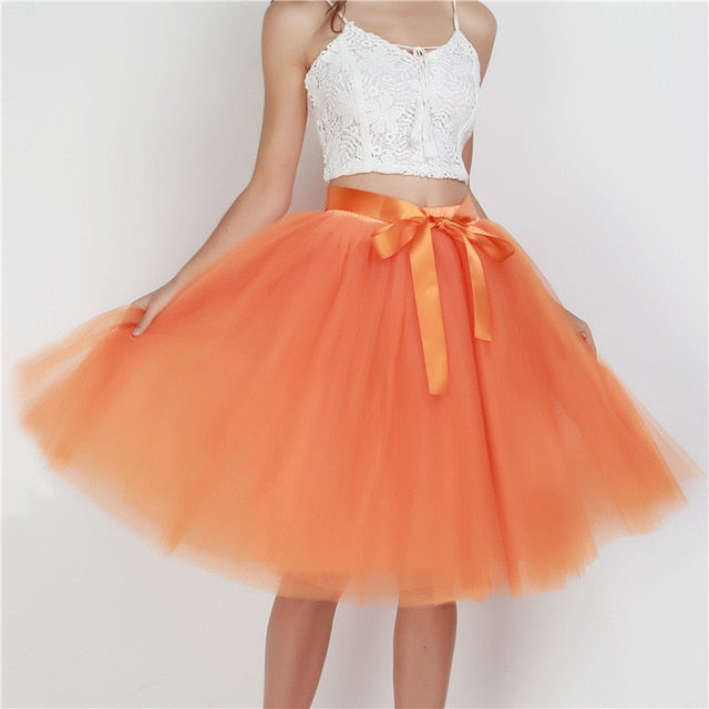 6Layers 65cm Fashion Tulle Skirt Pleated Tutu Skirts Womens Lolita Petticoat Bridesmaids Vintage Midi Skirt Jupe Saias faldas