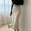 New 2020 Spring Women PU Leather Skirts High Waist Pockets Package Hip Skirt Female Front Split Zipper Midi Pencil Skirts