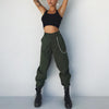 Plus Size Pants Women Casual High Waist Cargo Pants Women Loose Solid Black Khaki White Trousers Pockets Elastic Waist Bottoms