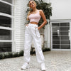 Plus Size Pants Women Casual High Waist Cargo Pants Women Loose Solid Black Khaki White Trousers Pockets Elastic Waist Bottoms