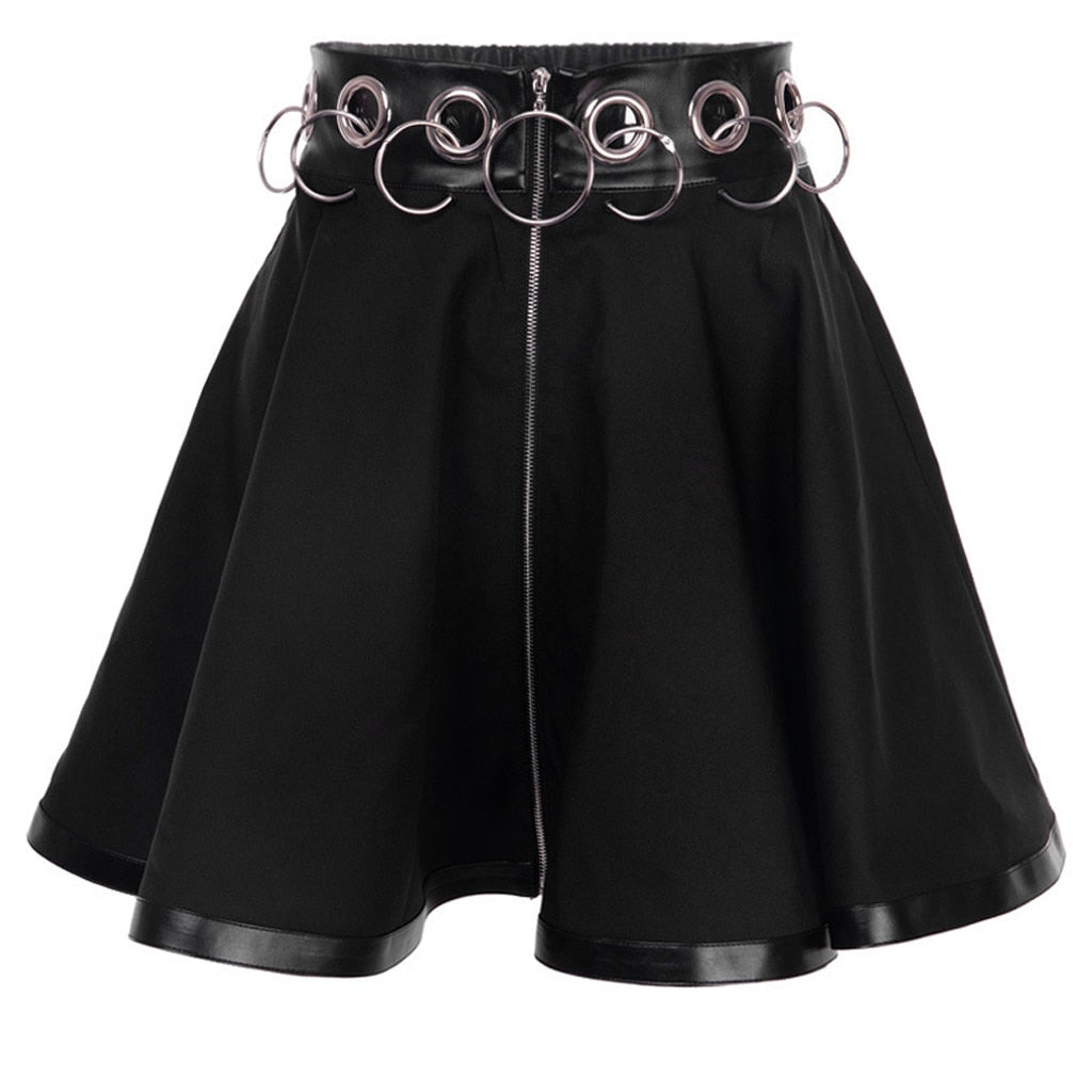 2019 Saias Femininas Elegante Steampunk Skirts Womens Party Gothic Punk Black Zipper Hollow Out Sexy Short Mini Skirt Z4