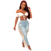 Adogirl Woman High Waist Ripped Hole Out Tassel Pencil Jeans Woman Zipper Fly Street Hipsters Outfits Hollow Out  Skinny Pants