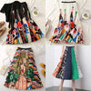 2019 Summer Women Long Pleated Skirt Plus Size Cartoon Print White Black Pleated Skirt Elastic Casual High Waist Skirt