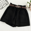 Vintage Wide Leg Shorts Women Fashion Casual High Waist Pocket With Sashes Black Khaki Trouser Hrarjuku Autumn Winter Bottoms