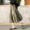 High Waist velvet Pleated skirt women Autumn Winter Vintage black skirt womens 2019 Long Silver Maxi Elascity Casual Party Skirt