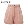 BerryGo Casual pink women high waist shorts Hollow out button cotton shorts 2020 Spring summer party ladies short sexy shorts