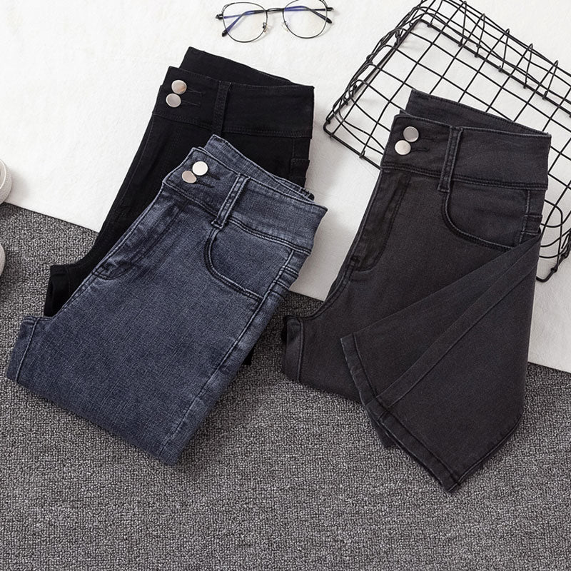 Jeans Women Korea Clothes Autumn Thin Section Feet Jeans Femme High Waist Skinny Black Ladies Jeans Fashion Woman Denim Pants