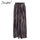 Simplee Split striped lady wide leg pants women Summer beach high waist trousers Chic streetwear sash casual pants capris female