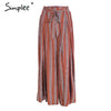 Simplee Split striped lady wide leg pants women Summer beach high waist trousers Chic streetwear sash casual pants capris female