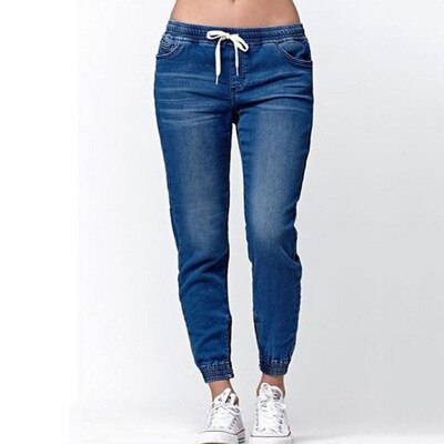 Laamei Spring Washed Jeans Women Solid Drawstring Straight Jeans Pants Femme Summer Fashion Vintage Slim Feet Denim Pants