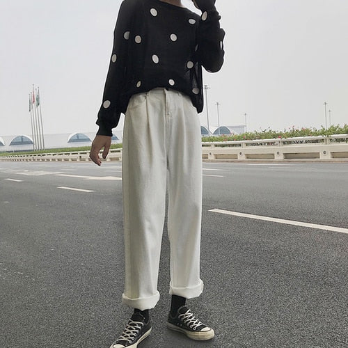 Jeans Women Loose High Waist Leisure Full-length Wide Leg Jean All-match Korean Style Simple Womens Trendy Harajuku Daily Chic