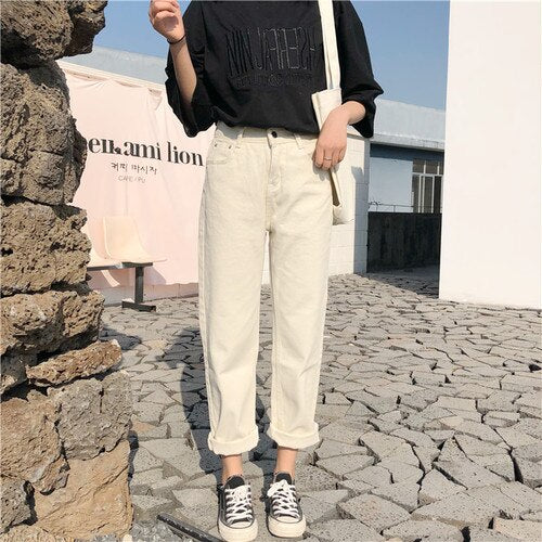 Capris Women Casual Solid Zipper Simple Loose Trousers Womens All-match Trendy Straight High Waist Pants Students Korean Style