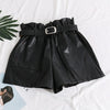 Elastic High Waist Loose PU Leather Shorts Women England Style Sashes Wide Leg Short Ladies Sexy Leather Shorts Autumn Winter