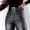 InstaHot InstaHot Black Belt High Wiast Pencil Pants Women Faux Leather PU Sashes Trousers Casual Sexy Exclusive Design Capris