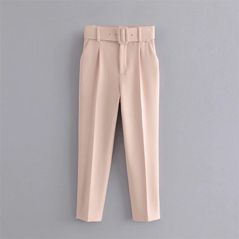 New Womens casual purple Pant Capris with belt high waist yellow chic office lady Pant Trousers Streetwear Female zoravicky Pant