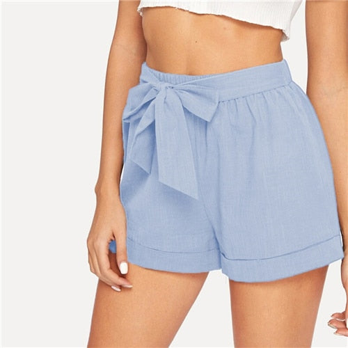 SHEIN auto ceinture taille élastique Shorts Fitness Swish femmes armée vert solide taille moyenne Shorts 2019 mode été Shorts