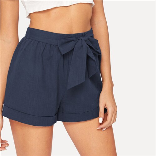 SHEIN auto ceinture taille élastique Shorts Fitness Swish femmes armée vert solide taille moyenne Shorts 2019 mode été Shorts