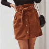 SHEIN Solid Button Front Casual Corduroy Skirt With Belt Womens Spring Paperbag Waist Streetwear Pocket Ladies Mini Skirts