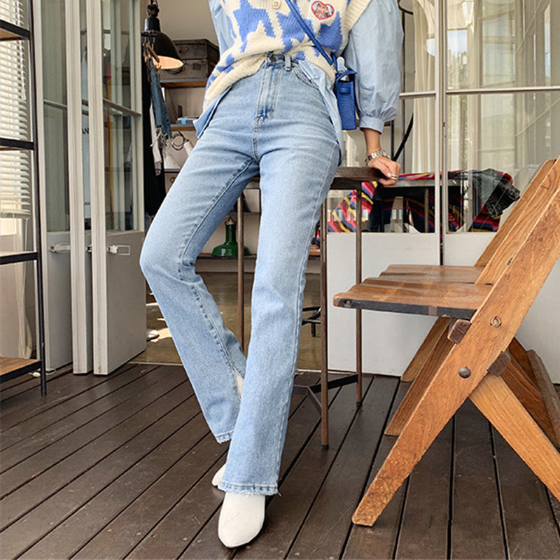 2019 Autumn Fashion Women High Waist Denim Jeans Straight Jeans Side Split Jeans Vintage Female Long Capri Pants