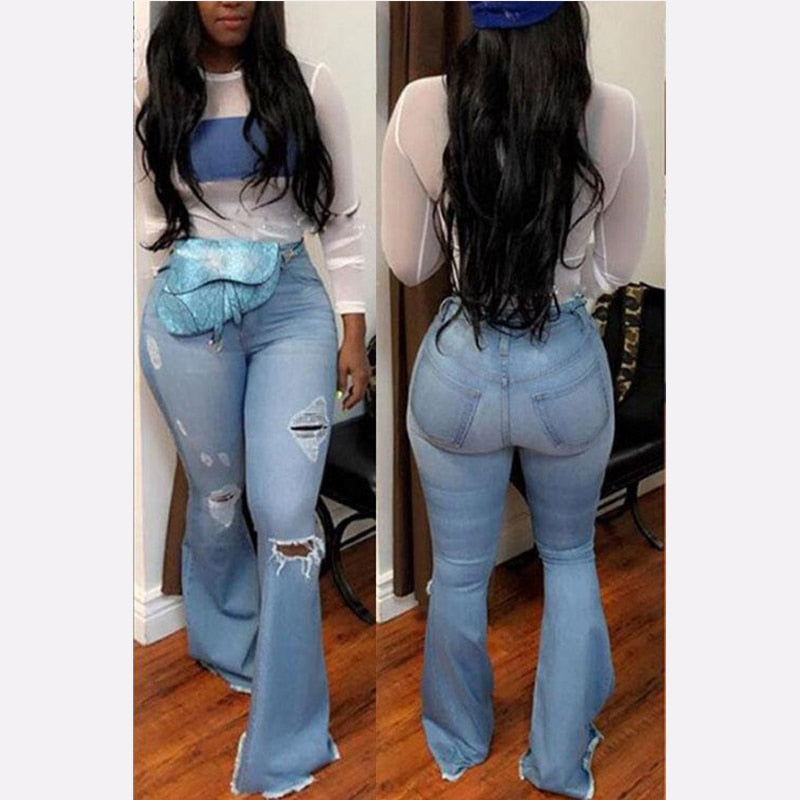 New 2020 High Waist Flare Jeans Black Bell Bottom Ripped Female Jeans For Women Denim Skinny Jeans Mom Wide Leg Plus Size Pants