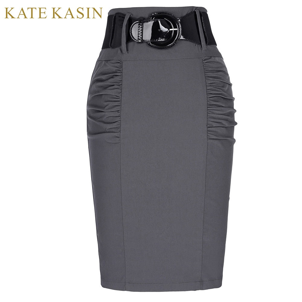 Kate Kasin Women Skirts Office Pencil Skirt  Belt Slim Fit Summer Bodycon Skirts Elegant High Waist Femme Skirts