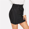 SHEIN Black and White Paperbag Waist Belted Pinstripe Bodycon Skirt Women Summer Casual Workwear Office Lady Mini Pencil Skirts