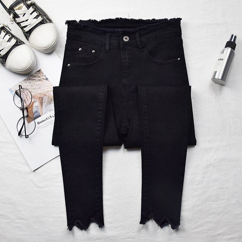 Jeans Women Elegant Streetwear Ulzzang All-match Spring Autumn High Waist Female Korean Style Slim Tight Simple Womens Trousers