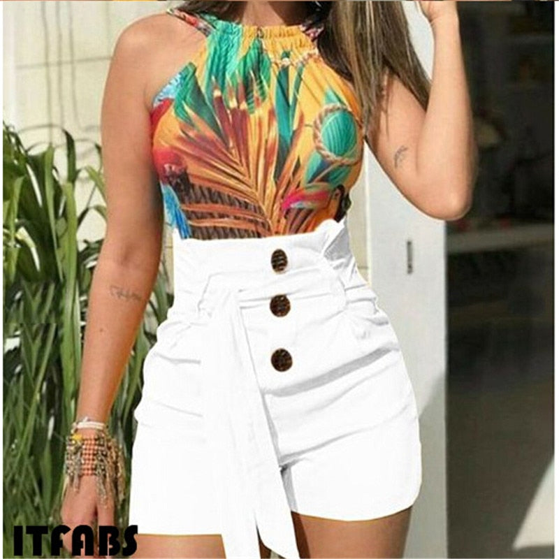 Summer Stylish Fashion High Waist Short Shorts Women Ladies Button with Belt Casual Hot Shorts Womens