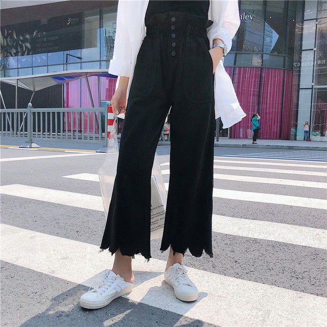 Jeans Women Solid Vintage High Waist Wide Leg Denim Trousers Simple Students All-match Loose Fashion Harajuku Womens Chic Casual