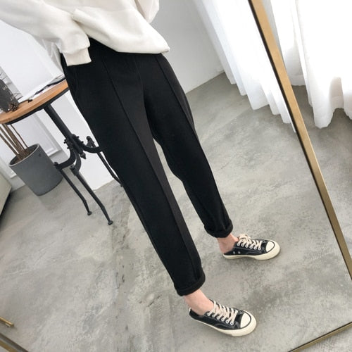 Thicken Women Pencil Pants 2019 Autumn Winter Plus Size OL Style Wool Female Work Suit Pant Loose Female Trousers Capris 6648 50