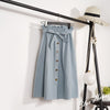 CRRIFLZ Summer Autumn Skirts Womens Midi Knee Length Korean Elegant Button High Waist Skirt Female Pleated School Skirt