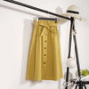 CRRIFLZ Summer Autumn Skirts Womens Midi Knee Length Korean Elegant Button High Waist Skirt Female Pleated School Skirt