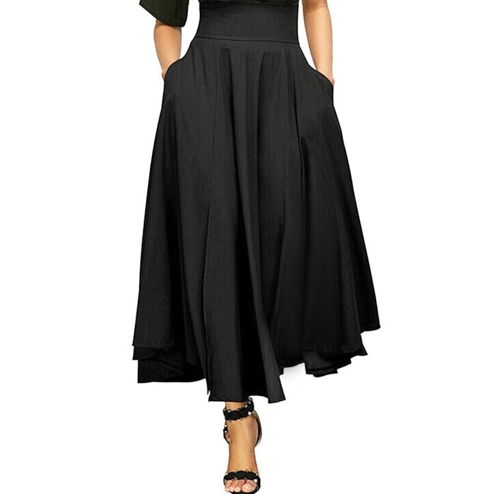 ZOGAA 2019 Black High Waist Long Skirts With Pocket High Quality Solid Ankle-Length Vintage Skirts Women Long Bow Pleated Skirts