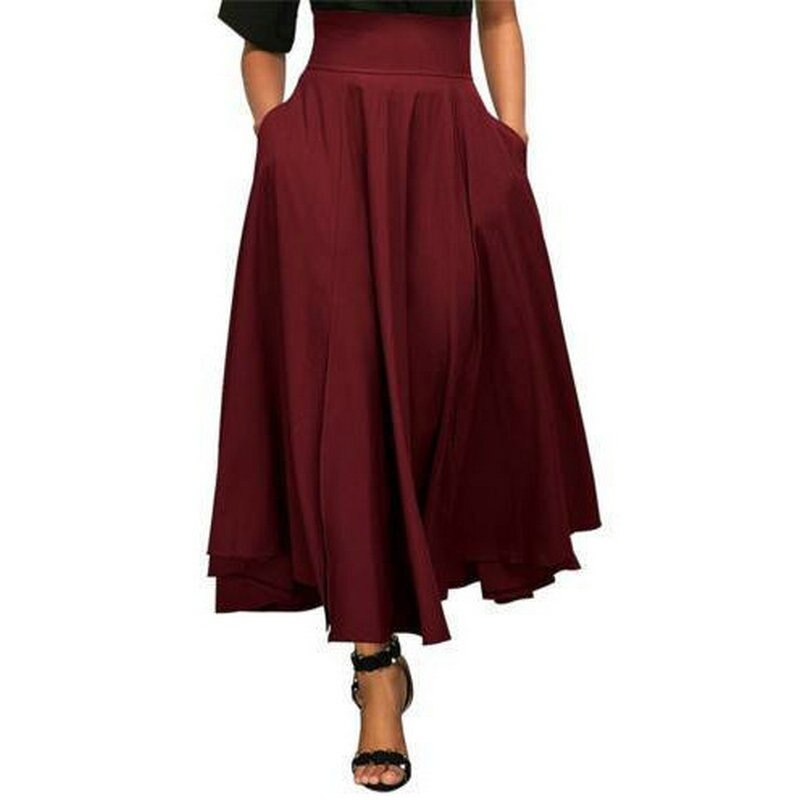 ZOGAA 2019 Black High Waist Long Skirts With Pocket High Quality Solid Ankle-Length Vintage Skirts Women Long Bow Pleated Skirts