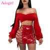 Adogirl Grommet Lace Up PU Leather Skirt Women Sexy Night Club Bodycon Mini Skirts Feminine Faldas High Quality Cheap Petticoat