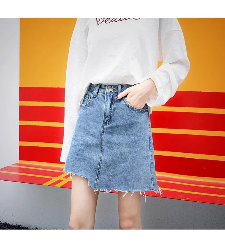 Duanyskiy Women Summer Black Blue Solid Casual High Waist Pencil Denim Skirts High Street Pockets Button All-matched Jeans Skirt