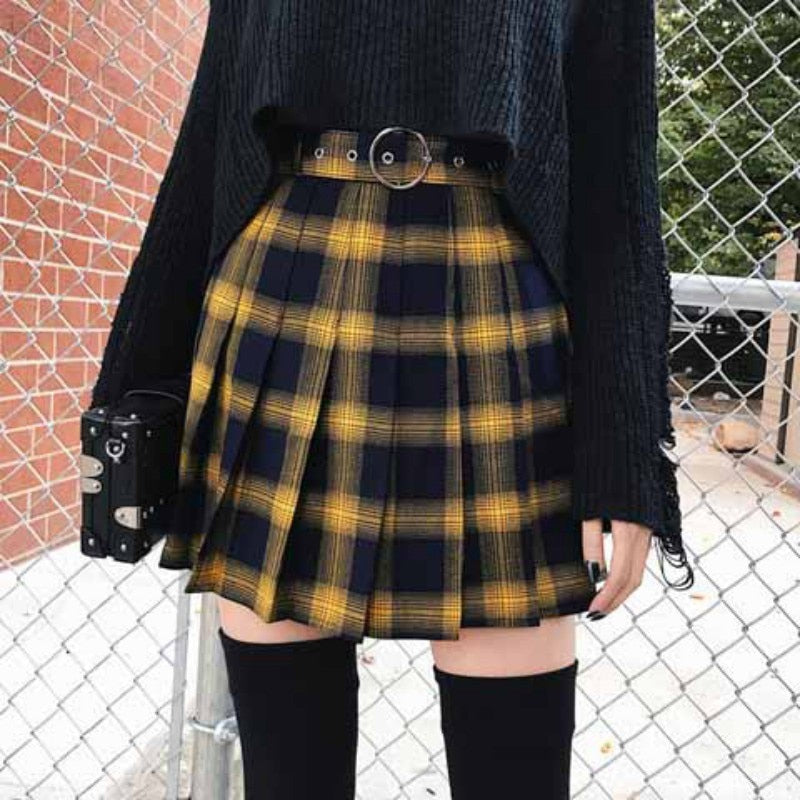 Mini Skirt Fashion Harajuku High Waist Short Pleated Skirts Women Preppy Style Uniforms Ladies kawaii Yellow Plaid Mini Skirt