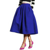 New Female Fashion Street Style Women 'S Skirt Solid Casual Flare High Waist Pleated Pockets Vintage Skirts