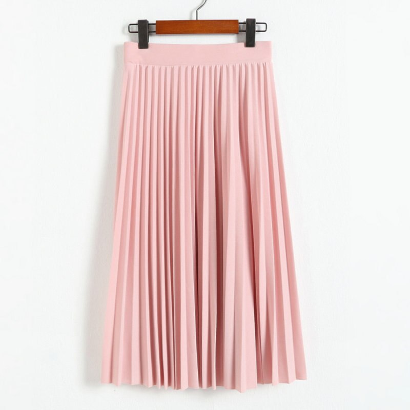 CRRIFLZ Spring Autumn Fashion Women's High Waist Pleated Solid Color Half Length Elastic Skirt Promotions Lady Black Pink