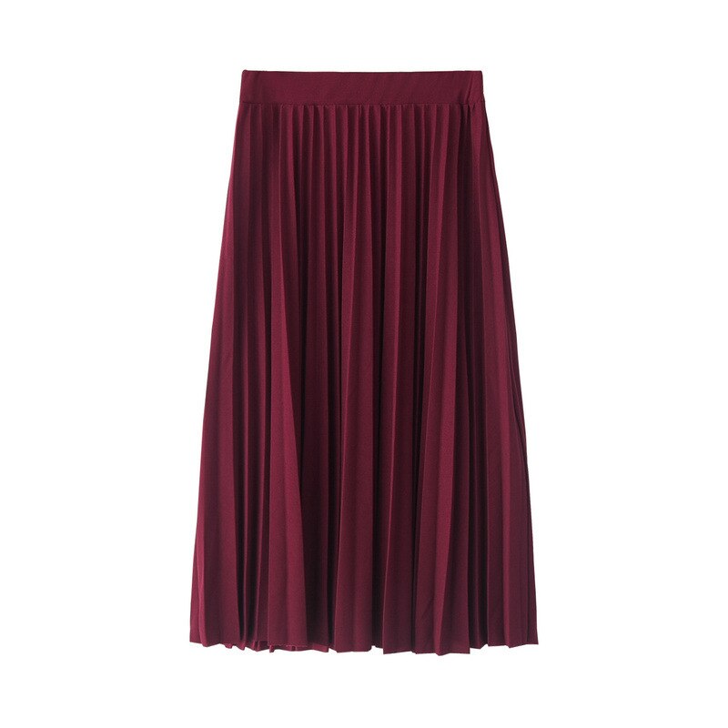 CRRIFLZ Spring Autumn Fashion Women's High Waist Pleated Solid Color Half Length Elastic Skirt Promotions Lady Black Pink