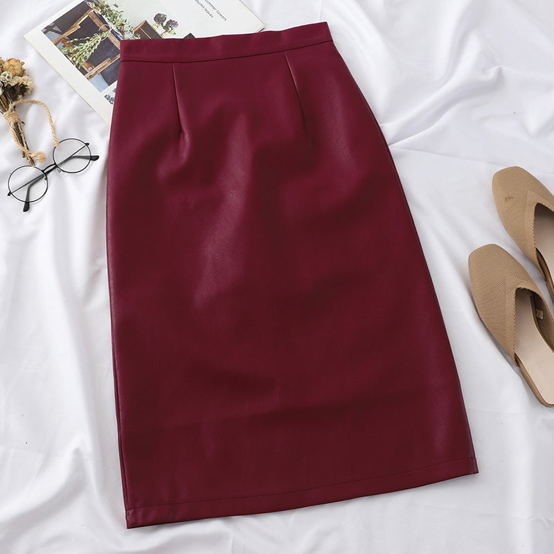 HELIAR PU Leather Solid Silt Skirts Women High Waist Straight Midi Skirts Highstreet Skirts 2019 Fall Midi Skirts Women