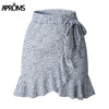 Aproms Multi Dot Print Short Mini Skirts Women Summer Ruffle High Waist Bow Tie Skirt Ladies Streetwear Slim Bottoms Saias 2020