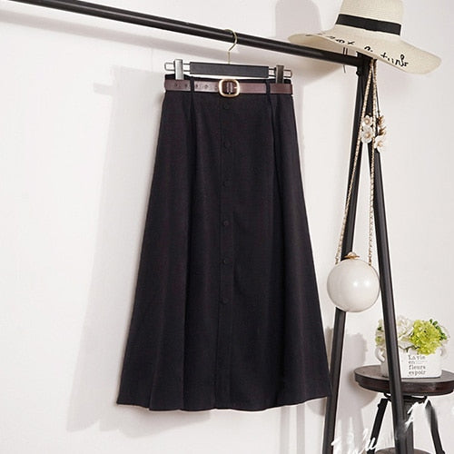 Autumn Winter Suede Velvet Women Skirt Female Midi Long Elegant Skirt Empire A-line Pleated Skirt