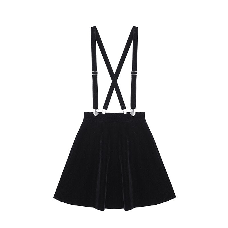 Clip Velvet Strap Skirts Women Gothic Harajuku Spring Summer Mini Skirts Korean Short Skirts Sexy A-Line School Skirt Black 2019