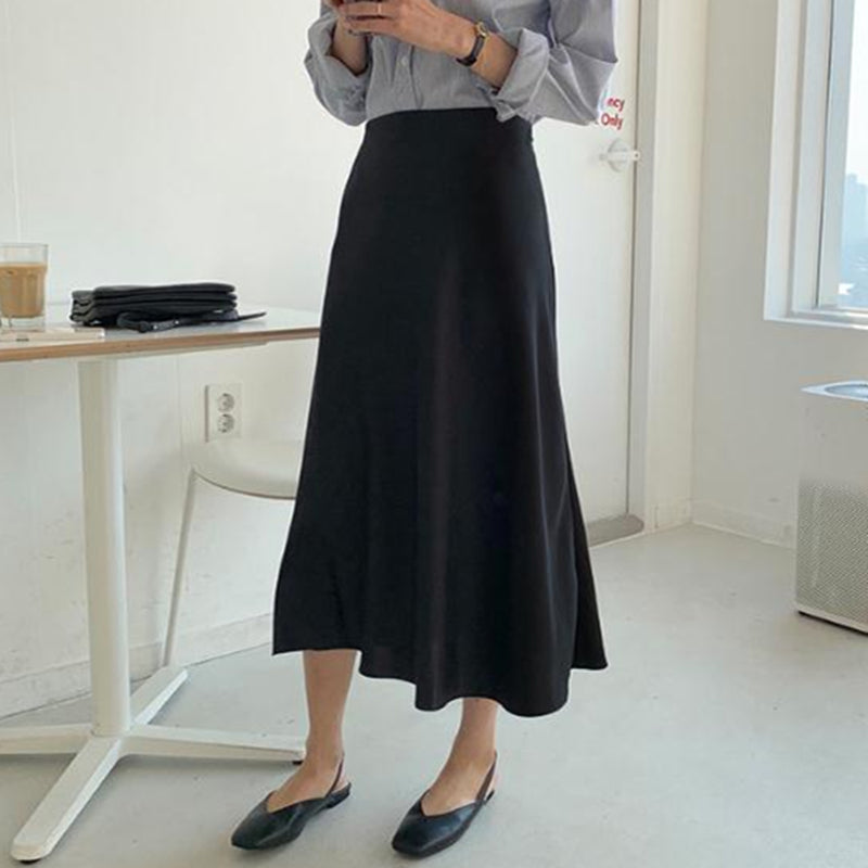 Korean Casual Skirts Women Silk Skirt Women Elegant Satin Long Skirts Office Lady High Waist Bodycon Skirt Faldas Mujer Moda