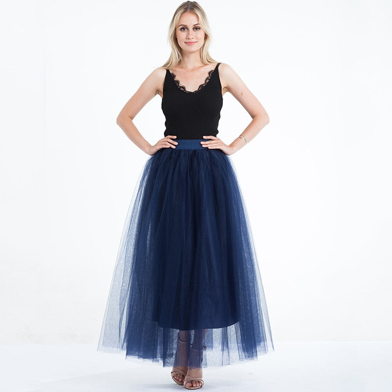 4 Layers 100cm Floor length Skirts for Women Elegant High Waist Pleated Tulle Skirt Bridesmaid Ball Gown Bridesmaid Clothing