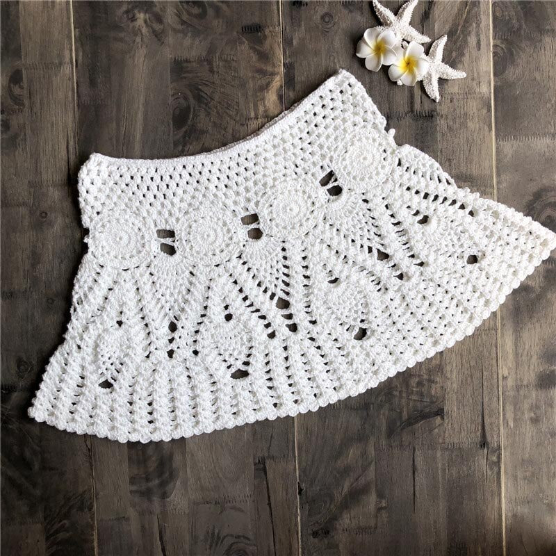 Simenual Sexy summer crochet swimwear floral BOHO mini skirts transparent pareos beachwear handmade hollow out short skirt lace