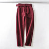 New color Wine red Womens suit Pants Trousers high waist causal belt Pants Trousers zoravicky Womens office lady purple Capris