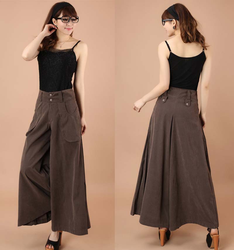 Plus size spring autumn Women solid Wide Leg Loose Dress Pants Female Casual Skirt Trousers Capris Culottes BL1428